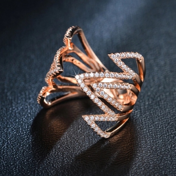 18k Rose Gold Zig Zag Micro Pave CZ Ring - Picture 7 of 8